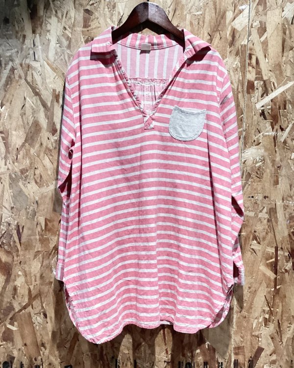 画像1: ピンクのボーダーがかわいい　ロング　トップス (1)